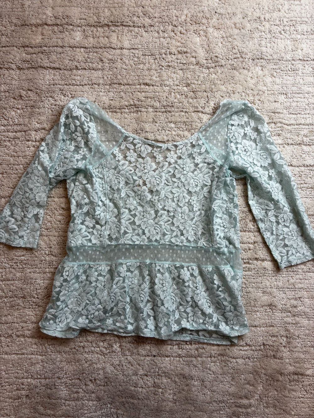 Hollister Lace Peplum Top Mint Green Floral Mesh Size M